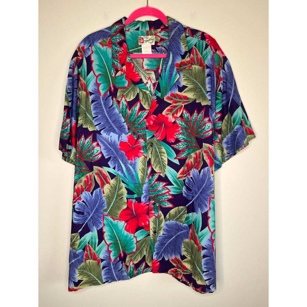 2000s Hilo Hattie Hawaiian Tropical Bold Pink Purple Teal Resort Camp Shirt 5XL